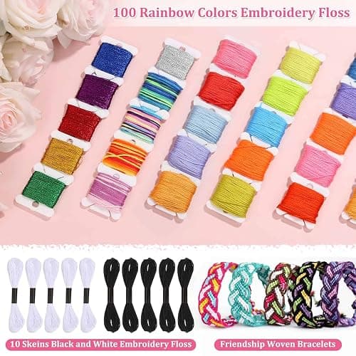 PAXCOO 985Pcs String Bracelet Making Kit, Friendship Bracelet String Kit with 110 Skeins Embroidery Floss Cross Stitch Thread, 830 Beads for Friendship Bracelet Making, 45Pcs Embroidery Tools thumbnail 3