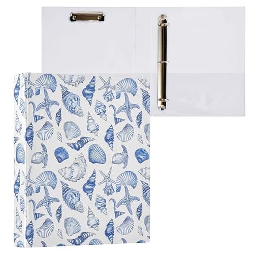 Navy Seashells 3 Ring Binder 1.5 Inch 1 Pack with 200 Sheet for Kids School Supplies Women Men Office - Image 1
