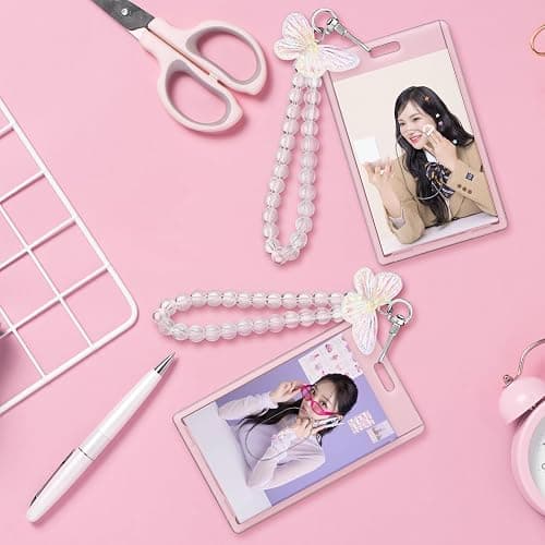Quelay 3 Pcs Photocard Holder Keychain with Butterfly Acrylic Cute Kpop Photo Card ID Badge Holder Aesthetic Y2k Keychain Accessories for Bus Student Card Case Stationery thumbnail 2