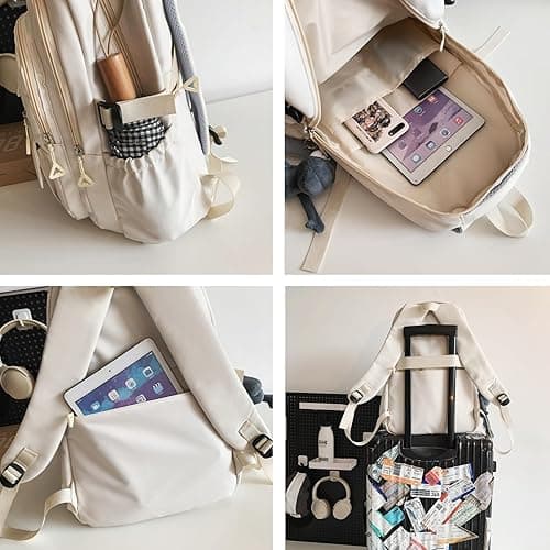 Cute Aesthetic Girls Backpack for School Large Capacity Bookbags College Backpack for Students Kids Teen Girls Laptop Bookbag Casual Travel Daypacks(White) - White thumbnail 7