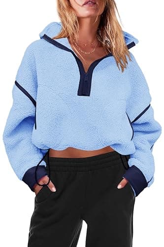 Panadila Womens Half Zip Sherpa Fleece Pullover Soft Oversized Sweatshirt with Pockets Warm Fuzzy Sweater thumbnail 2