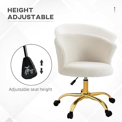 Vinsetto Armless Office Chair, Fluffy Computer Desk Chair with Adjustable Height, Swivel Wheels, Mid Back, Gold thumbnail 4