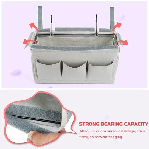Loghot Bedside Caddy/Bedside Storage Bag Hanging Organizer for Bunk and Hospital Beds,Dorm Rooms Bed Rails,Can be Placed Glasses,Books,Mobile Phones,Keys (New Grey) thumbnail 5