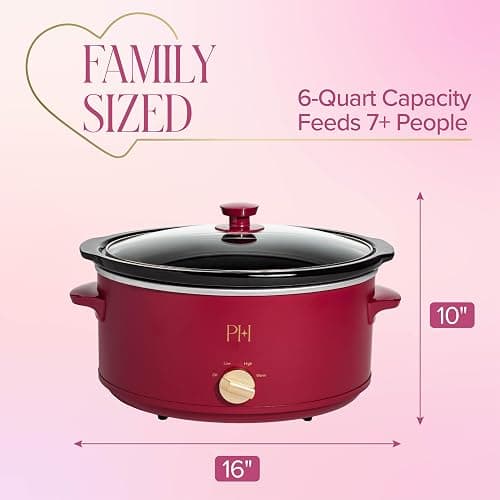 Paris Hilton 6-Quart Manual Slow Cooker, Features Three Settings (Low, High, Warm), Naturally Nonstick and Dishwasher Safe Stoneware Insert, Family Sized Capacity, Berry thumbnail 2