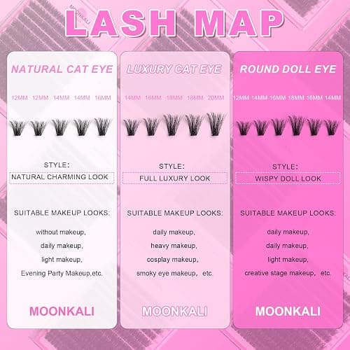 Lash Clusters Wispy 80D Eyelash Clusters D Curly 12-20MM Mix Length Cluster Eyelash Extensions Thick Volume Individual Lashes Clusters DIY Eye Lash Extension 3D Eyelashes Clusters at Home By MOONKALI thumbnail 5