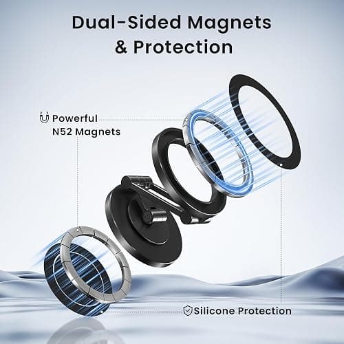 Itramax Magnetic Phone Holder for Magsafe,360° Rotatable iPhone Stand Mount | Dual Sided Ring Smartphone Holder for Desk with Non-Slip Base for iPhone 17 16 Plus 13 12 11,Pixel 9 8,Samsung,Office,Kitchen thumbnail 3