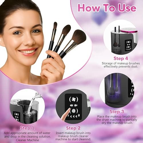 3 IN 1 Electric Makeup Brush Cleaner,Automatic Makeup Brush Cleaner with Makeup Brush Dryer,Portable USB Deep Cleaning for All Size Beauty Makeup Brush Set,Blush Brush (Grey) thumbnail 5