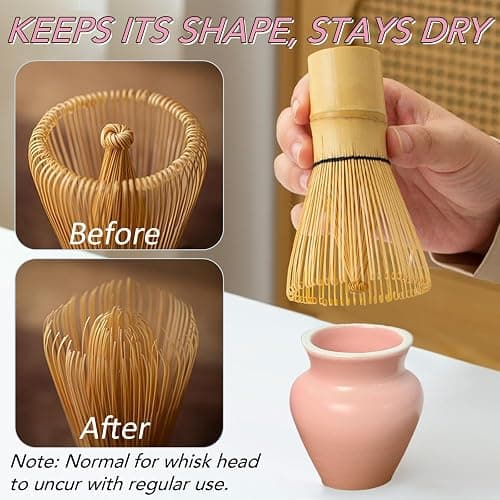 GZIXBDA 8Pcs Matcha Whisk Set, Matcha Set Includes Ceramic Matcha Bowl, Whisk and Holder, Bamboo Scoop, Scoop Rest, Sifter, Measuring Spoons and Tea Towel Tea Kit Gift Set for Women (Pink) thumbnail 8