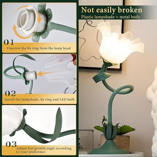 Flower Table Lamp, Bedside Vintage Flower Lamp Cute Room Decor, 3 Colors Temperature Kawaii Bedside Lamp for Bedroom Living Room Reading Ambient Lighting Desk Lamps Home Decoration Christmas gifts thumbnail 5