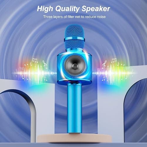 BONAOK Wireless Bluetooth Karaoke Microphone,3-in-1 Portable Handheld Karaoke Mic Speaker Machine Birthday Home Party for PC or All Smartphone (Q37 Blue) thumbnail 5