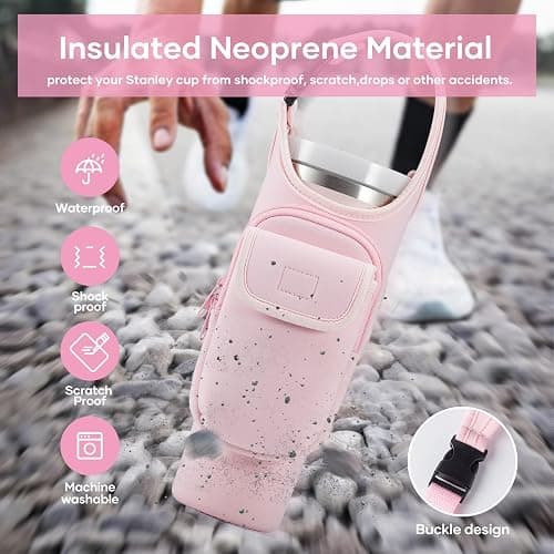 Carrier Bag with Phone&Flap Pockets for Stanley 40/30oz Tumbler with Handle, Insulated Neoprene Cup Holder Carrier Bag w/Shoulder & Handheld Strap Fits Stanley Cup Accessories thumbnail 6