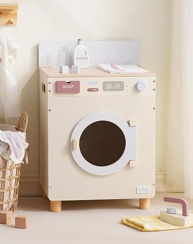 ROBUD Wooden Toy Washing Machine Play Kitchen Set, Seasalt Blue Multi-Functionl Play Washing Machine with Toy Accessories for Nursery, Playroom, Birthday Gift to Kids Age 3+, WCF69 - Image 1