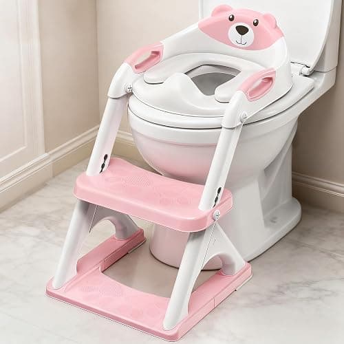 Potty Training Toilet for Toddlers, 2-in-1 Potty Training seat, Anti-Slip | SKYROKU, Fits Round & Elongated Toilets, 6 Heights, Splash Guard, Foldable, Holds 200+ lbs, Step Stool, Dishwasher Cushion - Image 1