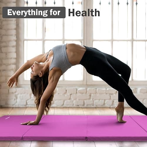 Fitvids Folding Exercise Gymnastics Mat, 4'x8'x2" Gym Workout Mat with Carrying Handles 4-Fold High-Density Anti-Tear Portable Fitness Aerobics Mat for Home Gym Yoga Pilates Tumbling MMA Core Training thumbnail 6