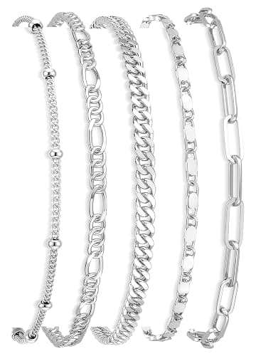 Gokeey Gold Bracelets Set for Women Non Tarnish Trendy,14K Gold Plated Dainty Stackable Paperclip Cuban Link Chain Bracelets, Simple Cute Cuff Bracelets Jewelry Set Adjustable 7"+2" - Image 1