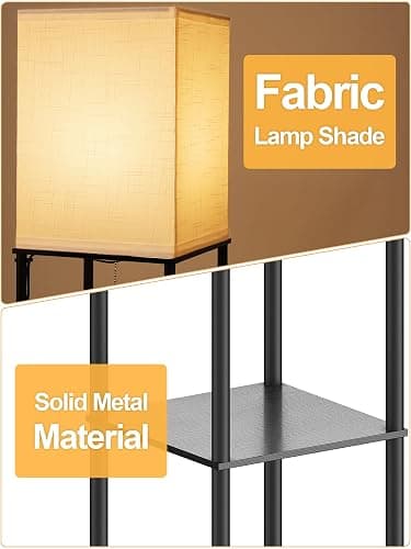 Floor Lamp with Shelves for Living Room, Shelf Floor Lamp with 3 CCT LED Bulb, Corner Display Standing Column Lamp Etagere Organizer Tower Nightstand with White Linen Shade for Bedroom, Office thumbnail 4
