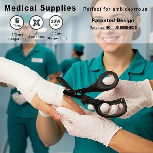 MEUUT 2 Pack Medical Scissors Trauma Shears for Left and Right Hand -Patented Bandage Scissors All Purpose with Non-Stick Blades, Surgical Grade Shears Stainless Steel EMT Scissors for Nurses EMT thumbnail 3