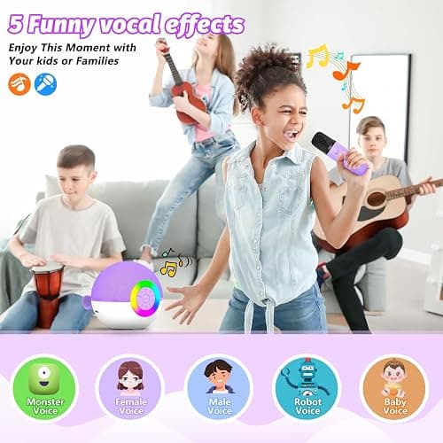 goopow Mini Karaoke Machine Speaker for Kids Adults, Portable Bluetooth Microphone Song Toys with LED Light, Best Chritmas Birthday Festival Gift for 3 4 5 6 7 8+ Year Old Girls Boys (Purple-2MIC) thumbnail 4
