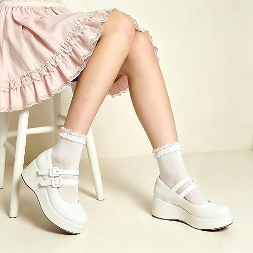 Accloris Women’s Mary Jane Shoes Platform Chunky Heel Mary Janes Round Toe Double Strap Pumps Goth Uniform Dressy Lolita Vintage Cosplay Pumps Comfort Cute Trendy Shoes thumbnail 2