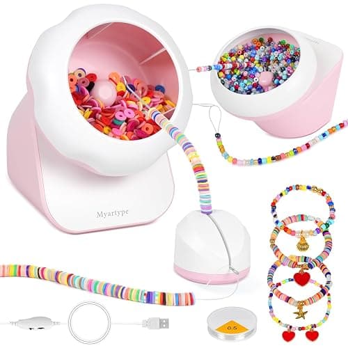 Clay Bead Spinner and Seed Bead Spinner, 2-in-1 Electric Bead Spinner for Jewelry Making, Bracelet Spinner and Necklace Making Machine with Bead Needles and Thread (Pink) - Image 1