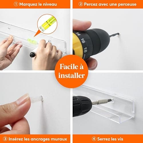 Lifewit Étagères Flottantes pour Disques Vinyles, Lot de 10 Étagères Murales en Plastique Clair 30 cm, Décoration pour Livres/Photos/Maquillage, Chambre, Salon, Salle de Bain, Rangement 、Organisation thumbnail 8