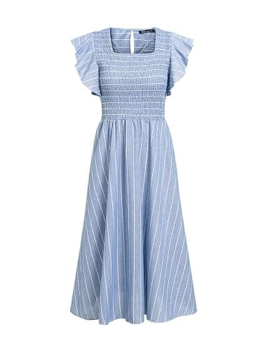 Miessial Womens Summer Smocked Midi Dress Casual Flutter Sleeve Long Boho Flowy A Line Church Modest Dresses with Pockets thumbnail 5