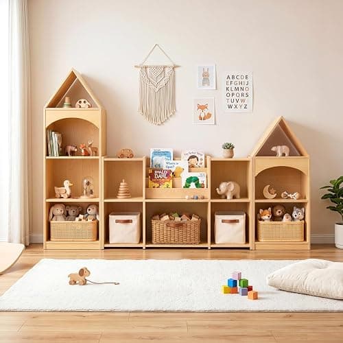 OOOK 3-Tier Montessori Bookshelf with House Shape, Kids Toy Storage Cabinet | FSC Plywood, Use Alone or Fits Shelf Combination Series, Montessori Furniture for Kids Room, Playroom, Nursery, Classroom thumbnail 2