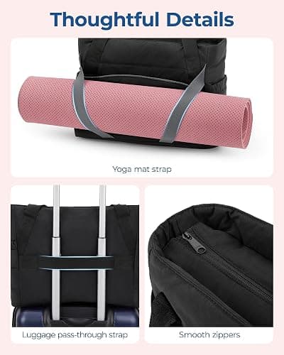 BAGSMART Tote Bag for Women with Zipper and Yoga Mat Straps for Travel Sport Work Quilted Tote - Camel thumbnail 6