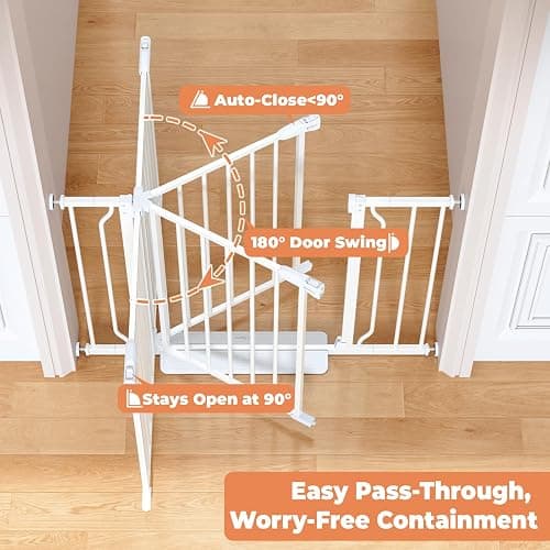 Cideny Baby Gate Auto Close, 29"-40" Dog Gate Indoor for Stairs & Doorways | Pressure Mounted Adjustable Pet Gate Indoor, Easy Walk Through No Drilling Child Gate for Baby & Pet Stroller Friendly, White thumbnail 3
