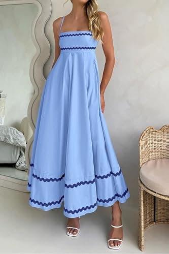 PRETTYGARDEN Women's 2026 Summer Flowy Maxi Dress Casual Sleeveless Spaghetti Strap Ruffle Beach Long Dresses thumbnail 7