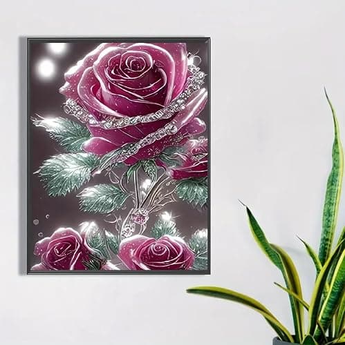 JFYHAB Shining Rose Diamond Art Kits for Adults-Pink Rose Diamond Art Kits for Adults, 5D Diamond Art of Pink Flower，DIY Full Drill Diamond Painting Gem Art and Crafts,Home Wall Decor 12x16 Inch thumbnail 6