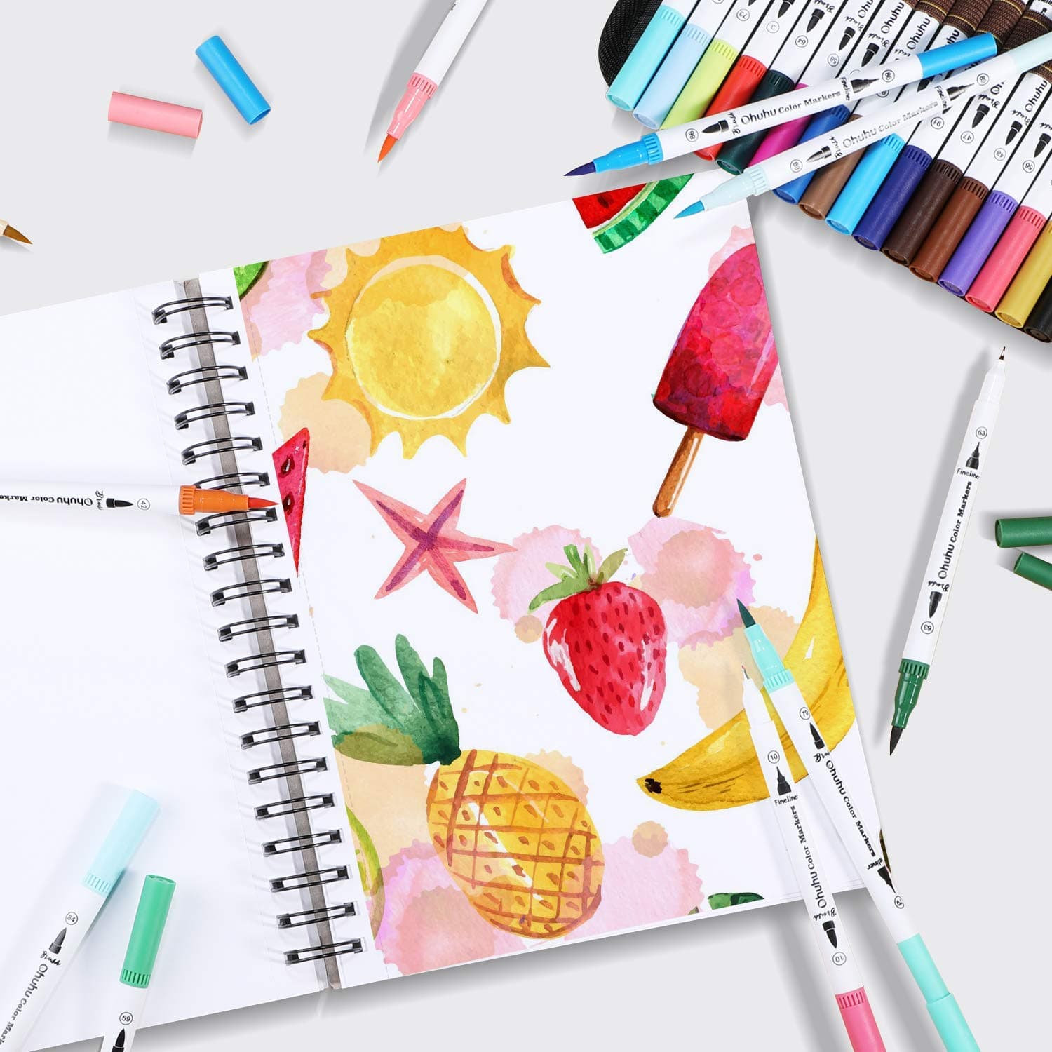 Ohuhu - Cuaderno de bocetos de arte, tamaño cuadrado portátil, papel de dibujo, cuaderno de bocetos encuadernado en espiral para rotuladores de alcohol, regalo para la vuelta al cole (25.4 * 19.3) thumbnail 8