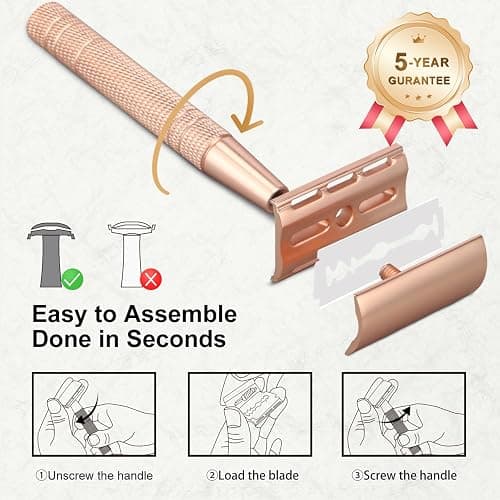 Matte Rose Gold Safety Razor, Single Blade Razors for Women, Reusable Metal Razor, with 10 Stainless Steel Double Edge Blades, Eco-friendly, Smooth & Close Shave, Plastic Free thumbnail 6
