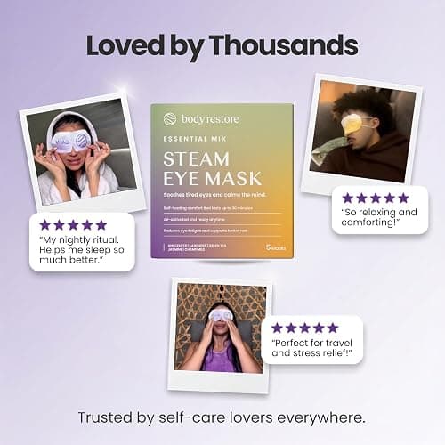 Body Restore Heated Eye Mask Warm Compress for Dry Eyes - Variety 5 Pack | Stocking Stuffers & Birthday Gifts, Self Heating Steam Mask for Fast Relief, Relaxation, Sleep, Spa, Travel, Self Care thumbnail 2