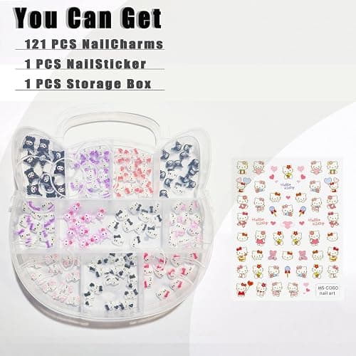 121 PCS Kitty Nail Charms Nail Art Stickers-Kawaii Nail Charms Nail Decorations for Nail Art Supplies 3D Flatback Resin Charms thumbnail 2