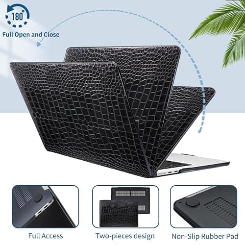 ACJYX Compatible with MacBook Pro 14 inch Case 2021-2025 Release A3401 A3112 A3185 A2918 A2992 M2 A2779 A2442 M1 Pro/Max, Faux Alligator Leather Plastic Hard Cover, Black Crocodile thumbnail 2