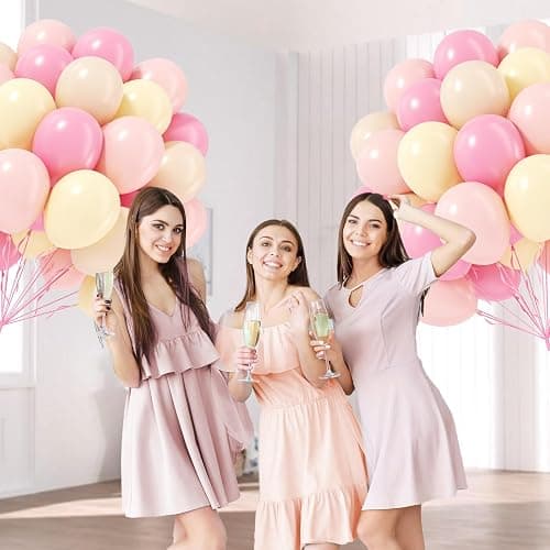 60pcs Pink and Yellow Balloons 12inch, with Sand White Latex Balloons for Anniversary Wedding Baby Shower Birthday Party Decorations thumbnail 2
