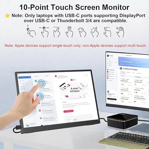 IBW 15.6" Portable Monitor Touchscreen, 1080P FHD IPS USB-C Travel Monitor | Tempered Glass, 10-Point Touch, Dual Speakers, Kickstand, HDMI, External Monitor for Laptop MacBook Phone PS5 Switch Xbox thumbnail 2