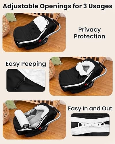 TinyPalsa Winter Baby Carseat Cover, Warm Cozy Infant Car Seat Covers with Plush Lining for Cold Weather, Waterproof Carseat Canopy with Adjustable Collar, Universal Fit for Boys & Girls (Black) thumbnail 5