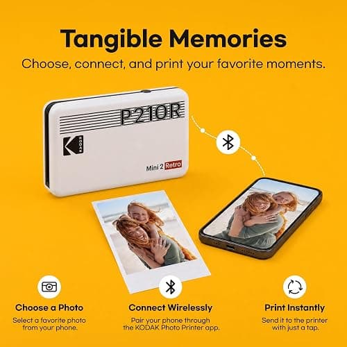 KODAK Mini 2 Retro 2x3 Portable Photo Printer, 4PASS, 38 Sheets, Black | Bluetooth, iPhone & Android Smartphone Compatible, Smudge-Proof, Water-Resistant, Fade-Resistant thumbnail 7