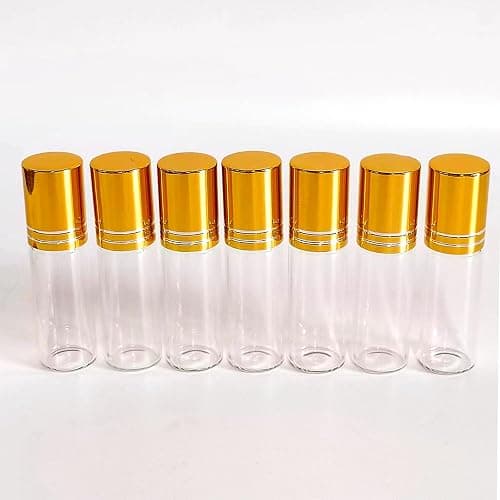 PYAWI 50 PCS 5ml Clear Glass Essential Oil Roller Bottles with Stainless Steel Roller Ball,Gold Caps,for Travel Perfume-2 Funnels, 2 Dropper, 1 Opener (5ml) thumbnail 6
