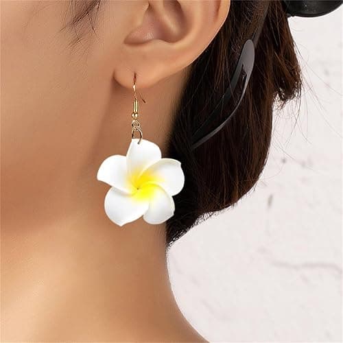 coadipress 6 Pairs Hawaiian Tropical Plumeria Rubra Drop Earrings for Women Bohemia Lovely Flower Luau Beach Dangle Earrings Summer Vacation Party Accessories Gifts thumbnail 6