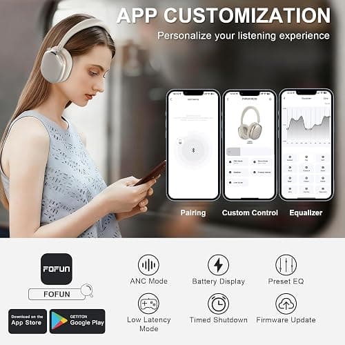 FOFUN NC95 Hybrid Active Noise Cancelling Headphones with Knob Control, 65H Playtime Over Ear Headphones Wireless Bluetooth 6.0, App Control, Hi-Res Audio, Comfort Fit, Clear Calls for Travel/Workout thumbnail 8