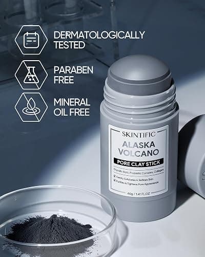 SKINTIFIC Deep Pore Cleansing Blackhead Remover Face Mask Stick, Mud Mask with Natural Alaska Volcano Clay, Gentle Exfoliating, Smoothing Skin, Non-Drying, Skincare Facial Mask thumbnail 6