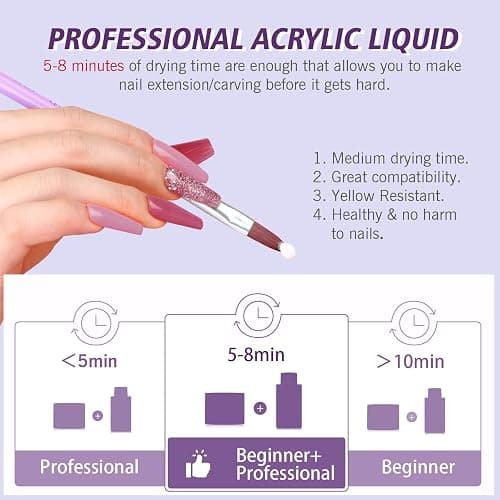 SAVILAND Acrylic Nail Kit Starter Set: Clear Acrylic Powder and Liquid Set With Brush, Forms, Tools for Extension, DIY Home Salon Application - Nail Kit for Beginners with Everything thumbnail 5