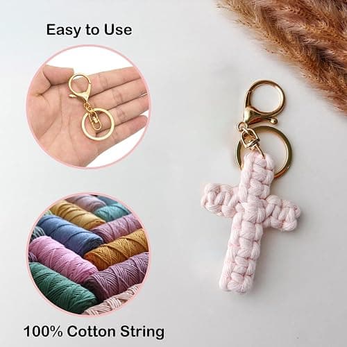Macrame Cross Keychain,Jesus Key Chain Christian Car Accessories Handmade Soft Cross Keychain Boho Decor for Women Men Gifts thumbnail 2