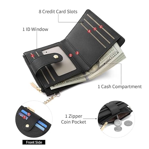 GAEKEAO Small Wallet for Women Slim Bifold Leather Card Holder Wallets Zipper Pocket Change Purse with ID Window Keychain thumbnail 4