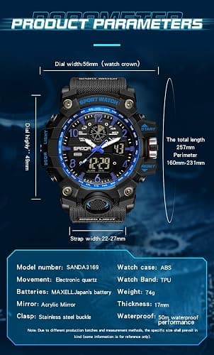AIMES Men's Watches Sports Outdoor Waterproof Military Watch Date Multi Function Tactics LED Face Alarm Stopwatch for Men thumbnail 6