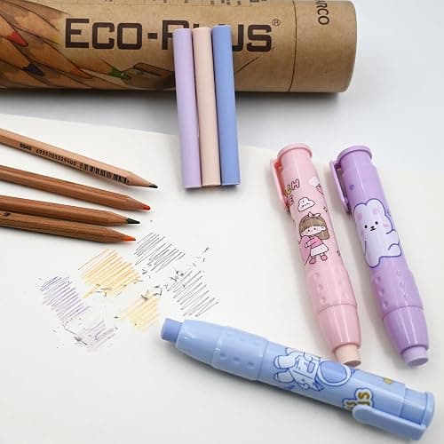 Retractable Pencil Erasers, Pen-Style Erasers, Cute Erasers for Pencils with Refills, Fun Click Erasers, Back to School Stationery Supplies (Purple) thumbnail 9