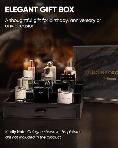 BRITEREE Cologne Organizer for Men, 3 Tier Wooden Cologne Stand with Drawer Storage and Hidden Compartment, Perfume Display Holder for Dresser, Great Gifts for Men and Women Valentine, Black thumbnail 4